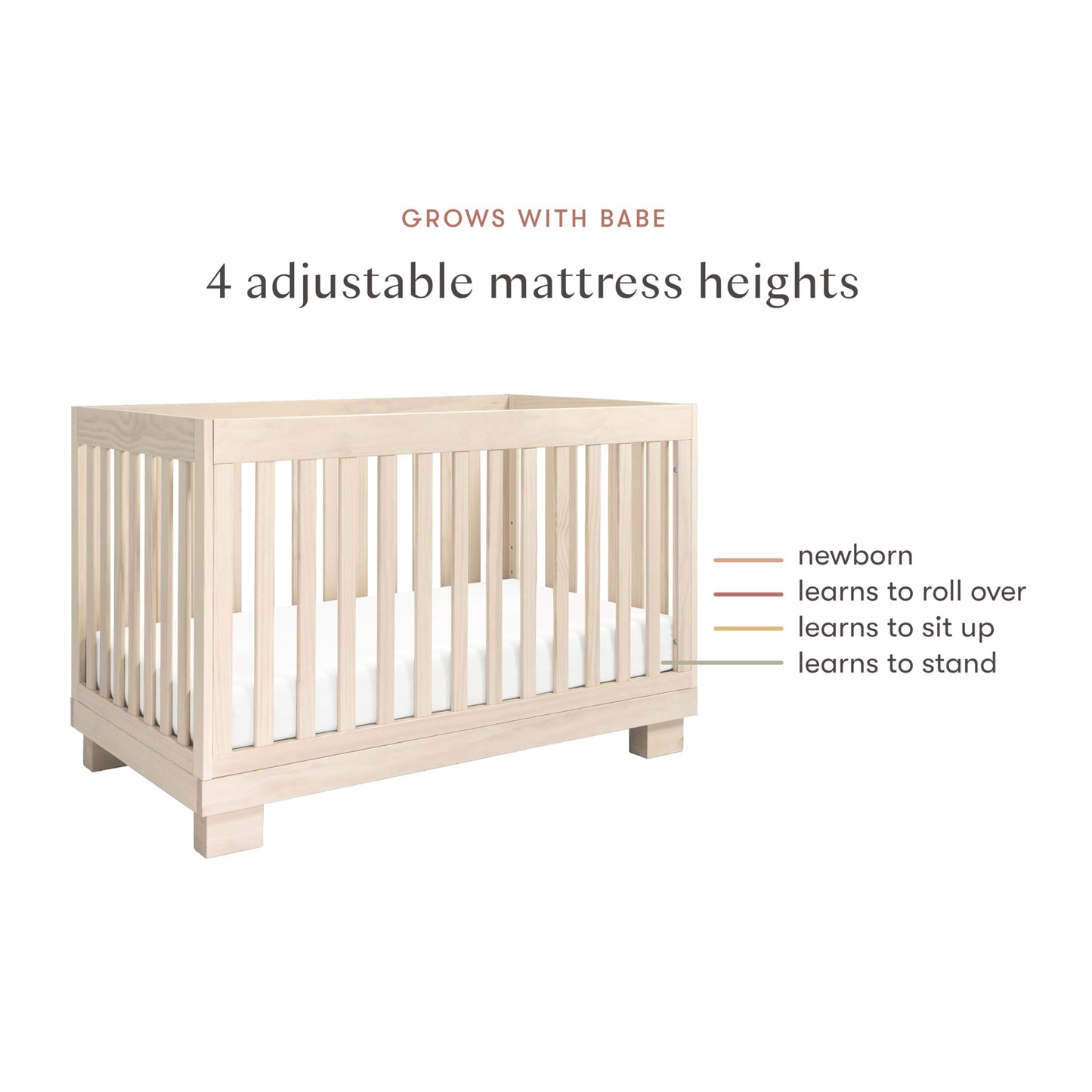 Babyletto Modo 3-in-1 Baby Crib Convertible to Toddler Bed & Daybed - Includes Toddler Conversion Kit - GREENGUARD Gold Certified - 100% Solid Wood Crib for Baby, 4 Adjustable Heights - Washed Natural