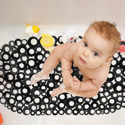 27 14 Inch WELTRXE Oval Bathtub Mat Non Slip, Black Bubbles Bath Mats for Tub, Shower Mat with Drain Holes, Suction