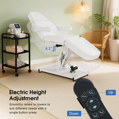 BarberPub Electric Facial Bed, 3-Motor Adjustable Fully Adjustable Esthetician Chair, Tattoo Chair with Thick Cushion, Professional Tattoo Spa Equipment, 2782 (White)