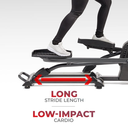 Sunny Health & Fitness Smart Elliptical Machine with 16-Level Electromagnetic Resistance, 18-inch Extended Stride Length, 12 Built-in Workouts, Low-Impact Cardio & SunnyFit App - SF-E3889SMART