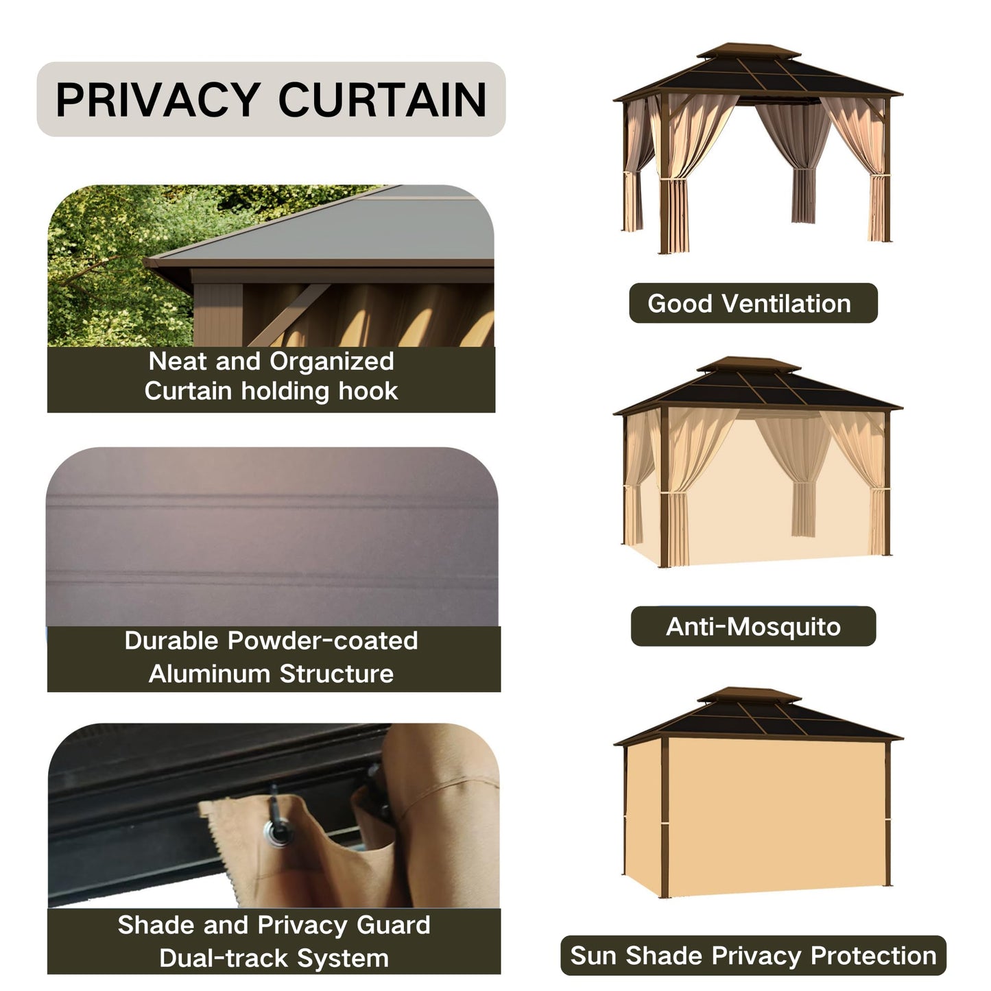 Patio Kingdom 10'x12' Hardtop Gazebo with Double Polycarbonate Roof, All Weather Aluminum Frame Outdoor Pavilion with Curtains and Netting, UV Protection for Patio, Lawn & Garden