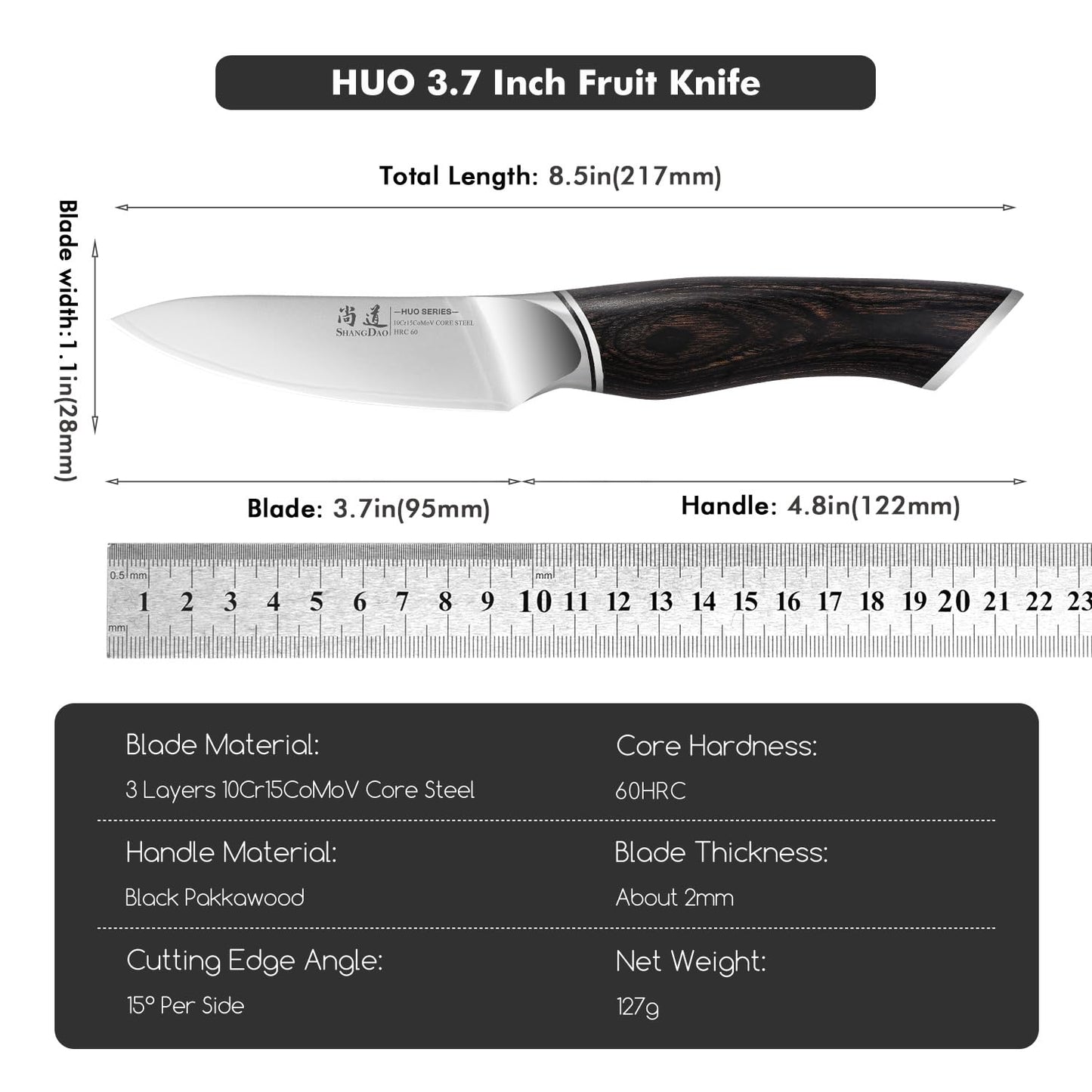 SHANGDAO 3.7 inch Paring Knife, 3 Layers VG10 Alloy Steel Fruit Vegetable Peeling Knives, Pakkawood Handle, Razor Sharp Small Kitchen Knife with Gift Box