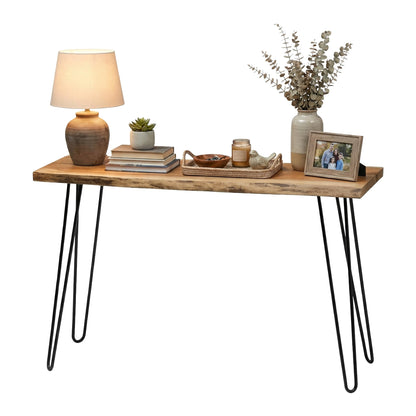 Alaterre Furniture Live Edge Wood Console Table with Hairpin Metal Legs – Rustic Solid Wood Sofa Table, Narrow Entryway Hallway Table, Industrial Farmhouse Media Console for Living Room (48 Inch)