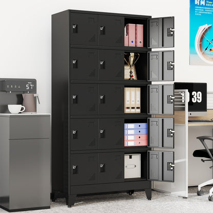 erosoei Metal Lockers for Employees, 15 Doors Metal Storage Locker with Card Slot and Ventilation Holes, Steel Employee lockers for Home Office School Gym Garage, Requires Installation