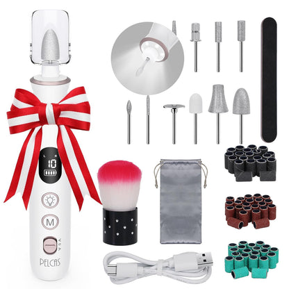 PELCAS Electric Nail Grinder, 10 Speeds Cordless Nail Drill with LED Light, Portable Manicure and Pedicure Kit, Nail File with LCD Screen for Human, Pet, Thick Toenails, Natural & Acrylic Nails Grey