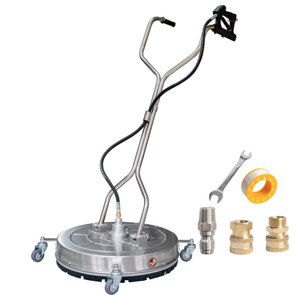 Hourleey 24" Pressure Washer Surface Cleaner with Dual Handles, Stainless Steel Surface Cleaner with 4 Wheels for Driveways, Pathway, Sidewalks, Patios, Decks, 4500 PSI with 3/8" Quick Connector Kit
