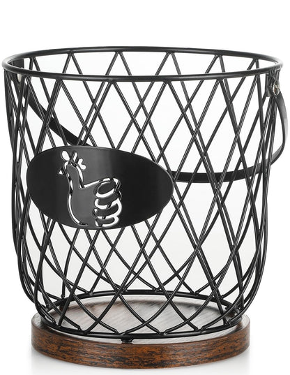 AOOHOOA Egg Basket for Gathering Fresh Eggs, Round Egg Collecting Basket with Handle, Egg Holder Countertop Decor & K-Cup Organizer (Metal)
