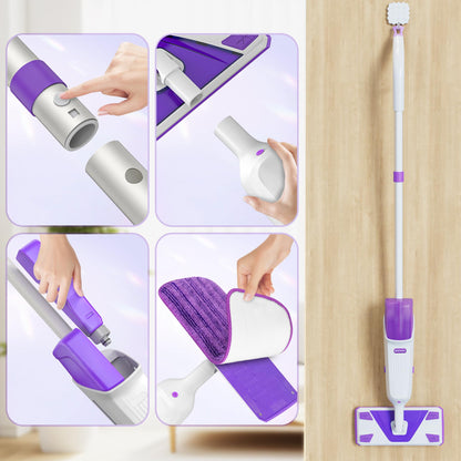 Double Bottle Spray Mop Series - Enspoway Dust Floor Mop with Washable Pads x3 for Wet Dry Home Bathroom Office Commercial for Hardwood Laminate Wood Marble Tiles Ceramic Floor Cleaning