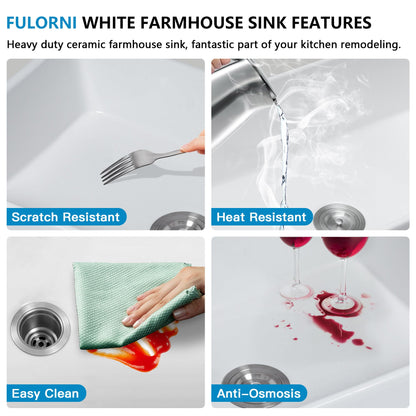 33 White Farm Sink Workstation - Fulorni 33 Inch Farmhouse Kitchen Sink Workstation Flat Apron Front White Ceramic Porcelain Fireclay Single Bowl Farmer Style Basin