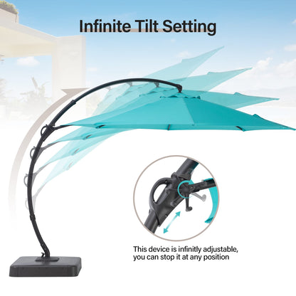 EO Living Outdoor Patio Umbrella with Base included, 11 FT Deluxe Curvy Cantilever Umbrella Heavy Duty Offset Hanging Umbrella with 360° Rotation for Pool, Garden, Backyard, Deck (Turquoise Blue)