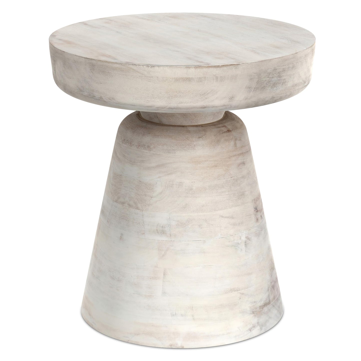 SIMPLIHOME Robbie Accent Table - 16 inch Wide Solid Mango Wood End Table in Distressed White Wash, Boho Contemporary Rustic Side Table for Living Room or Bedroom with Multipurpose Function, Assembled