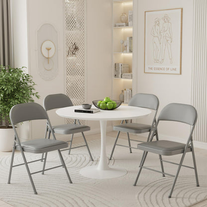 DUMOS 12 Pack Folding Chairs with Padded Cushion and Back - PU Leather Stackable Portable Dining Chairs Set, for Home and Office, Conference, Wedding, Party, Patio, Garden, for Indoor Outdoor, Grey