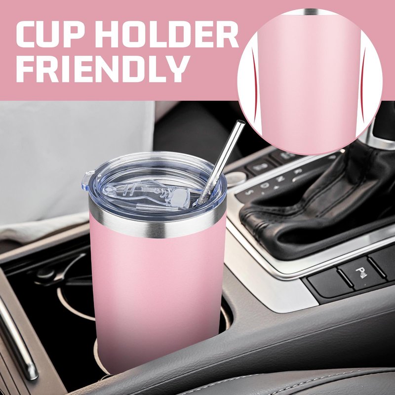 YEBTS Life 20 oz Tumbler with Lids and Straws, Stainless Steel Insulated Travel Coffee Mug, Double Wall Vacuum Insulated Tumblers, Powder Coated Coffee Tumbler for Cold & Hot Drinks (Pink)