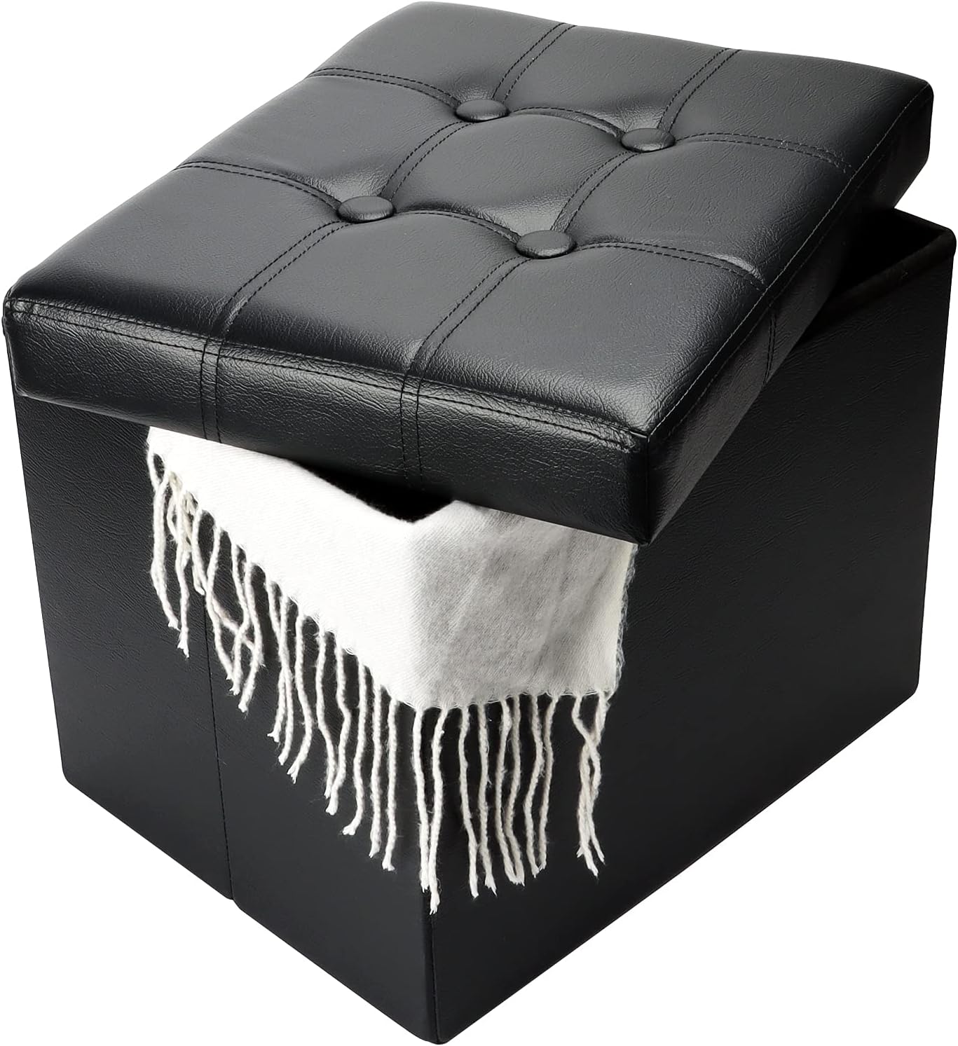 17x13x13in,Black Bsketa Storage Ottoman, Folding Foot Stool with Thicker Foam Padded Seat Small Leather Storage Ottoman