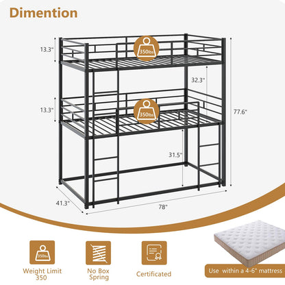 JOYMOR Triple Bunk Bed Twin Over Twin Over Twin, Metal 3 Bunk Bed for Kids, Teens and Adults, Heavy Duty Triple Bed Frame with Safety Guardrail, No Box Spring Needed
