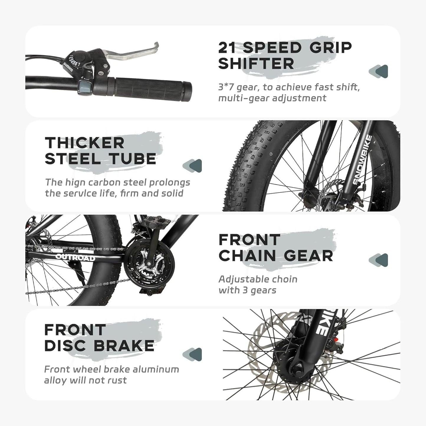 Betterland 26 Inch Bicycle Wheels, Fat Tire Mountain Bike, 21-Speed with Dual Front Suspension, High Carbon Steel Frame with Double Disc Brake and Anti-Slip Bicycle for Adults (FT-Black)