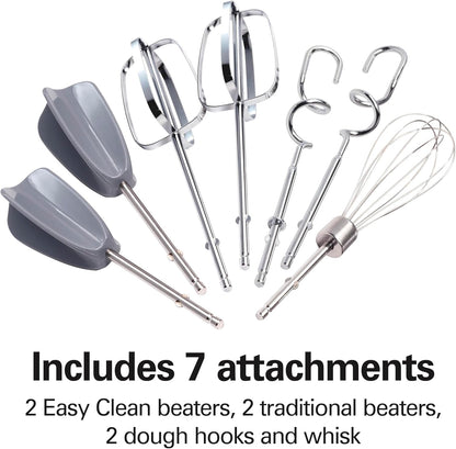 Hamilton Beach 6-Speed Electric Hand Mixer with Whisk, Dough Hooks, Easy Clean Beaters, 275 Watts, Blue