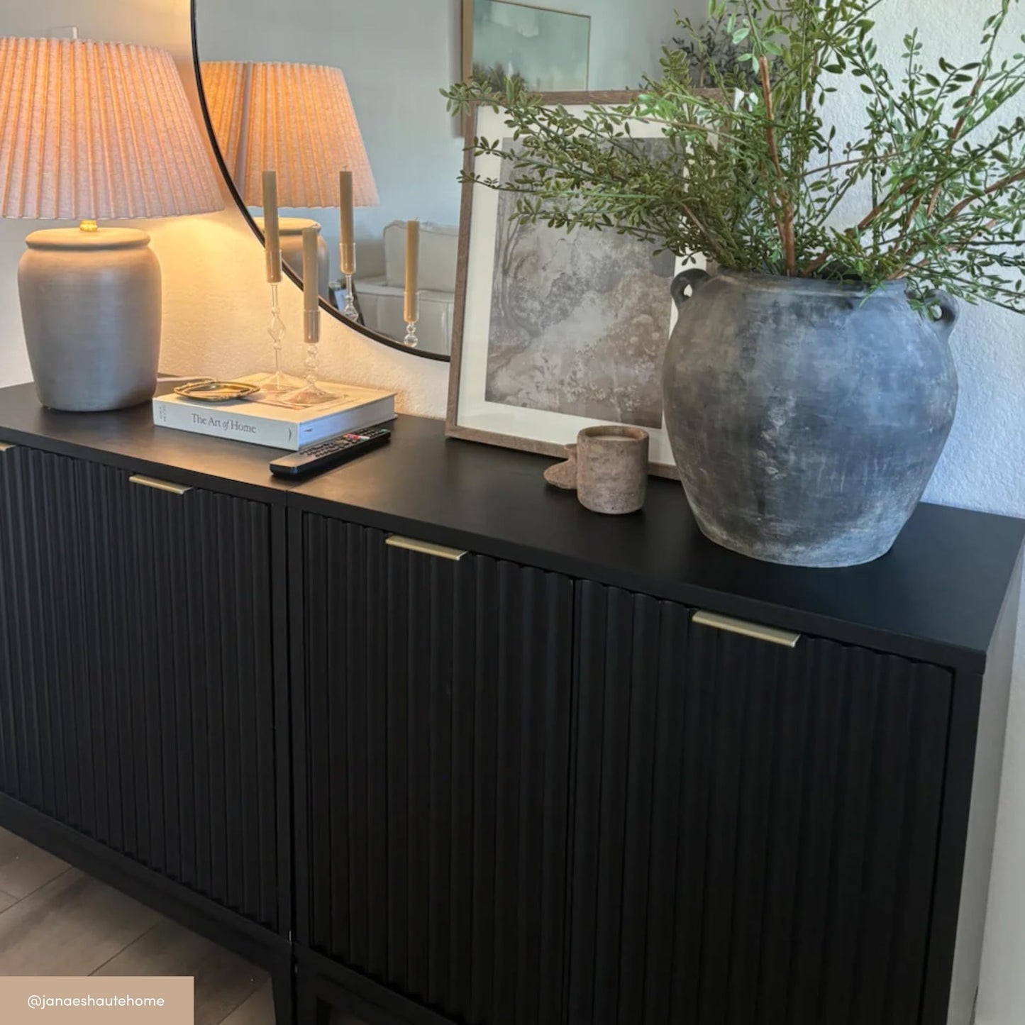 Nathan James Jasper Modern Sideboard, TV Stand with Fluted Doors, Accent Storage for Kitchen or Living Room, Black Oak, Set of 4