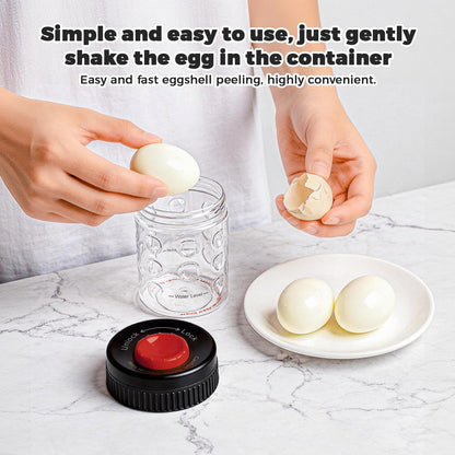 2 in 1 Egg Peeler with Piercer, Hard Boiled Egg Shell Remover Tool with Rotary Lock & Leak-Proof Design, Clear Egg Peeler for Meal Prep, Fitness, Camping & Deviled Eggs, Easy to Use & Clean (Black)