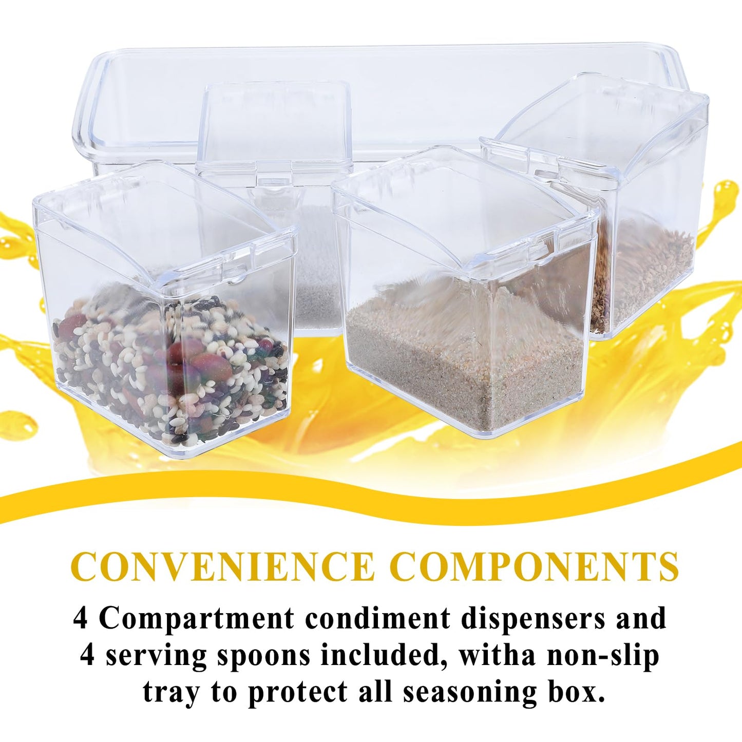 Tobeelec 4 Pcs Clear Seasoning Box with Spoon, 16 Pcs Kitchen Seasoning Spice Pots Acrylic Spice Storage Containers Condiment Jars Clear Spice Jars with Cover for Salt Candy Cruet Sugar