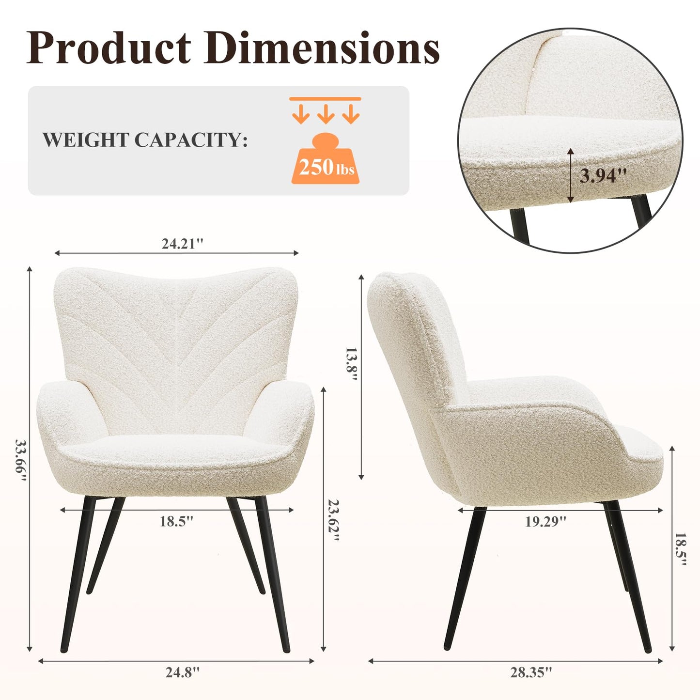 MALOL Mid-Century Sherpa Upholstered Accent Chair, Cozy Armchair with Curved Backrest, Sturdy Metal Legs, Soft Fabric Chair for Living Room, Bedroom & Reading Area,Beige