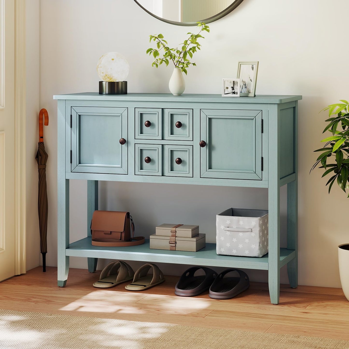 Giantex Sideboard Buffet Cabinet with Storage, 42’’ Wood Credenza, Accent Coffee Bar Cabinet with Open Shelf, 2 Drawers & 2 Doors, Buffet Table for Entryway, Kitchen, Living Room, Hallway, Aqua Blue