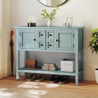 Giantex Sideboard Buffet Cabinet with Storage, 42’’ Wood Credenza, Accent Coffee Bar Cabinet with Open Shelf, 2 Drawers & 2 Doors, Buffet Table for Entryway, Kitchen, Living Room, Hallway, Aqua Blue