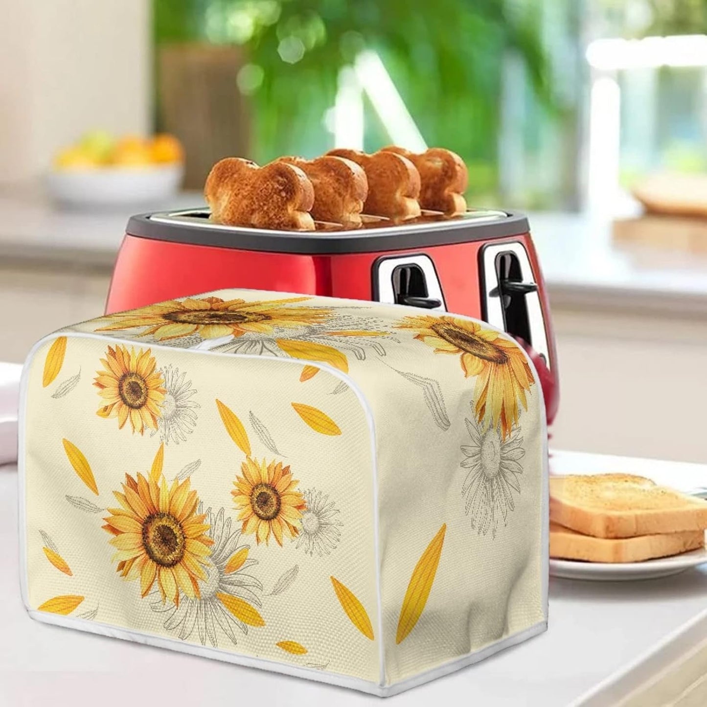 Sunflowers Toaster Cover, 4 Slice Appliance Dust Cover, Flower Theme Kitchen Small Appliance Covers, Fits Long Slot