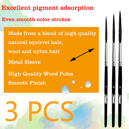 Sdanart Scroll Pinstriping Brush,3 PCS High Performance Script Pinstripe Brushes,Made from A Blend of Squirrel Hair, Wool and Nylon，Professional Art Paintbrushes,Suitable for Artists and Beginners