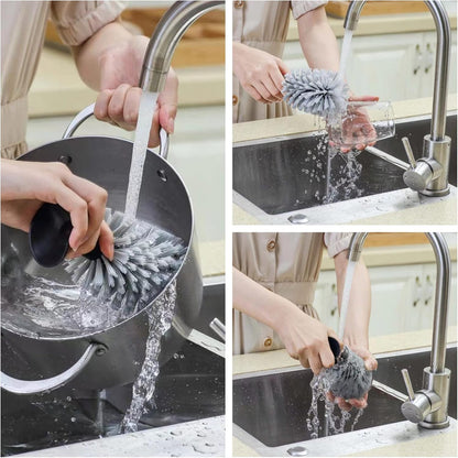 4PCS Glass Cleaning Brush with Suction Cup, Kitchen Bottle and Wine Cup Cleaner, Gray