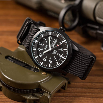 Infantry Men's Wrist Watch Field Military Watches for Men Analog Black Tactical Outdoor Sport Work Wristwatch Waterproof Date Day 12/24 Hour with Army Nylon Band