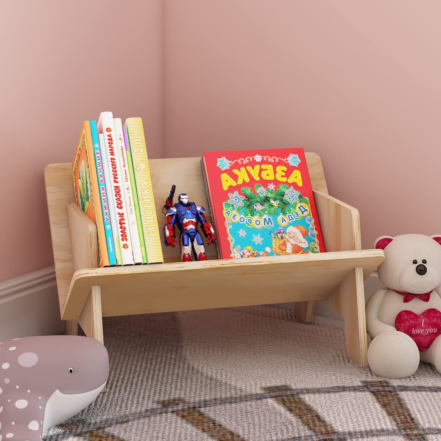 Wooden Tabletop Bookshelf Titled Desktop Bookshelf Cookbook Shelf,Small Bookcases for Magazine Books CDs,Book Rack Desk Book Organizer in Living Room/Office/Bedroom (Burlywood)