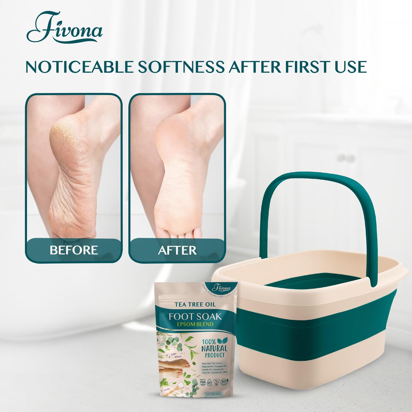 Fivona Collapsible Foot Bath Basin - Pedicure Foot Soaking Tub for Tired Feet, Cracked Heels, Soothe Soreness, Soften Calluses