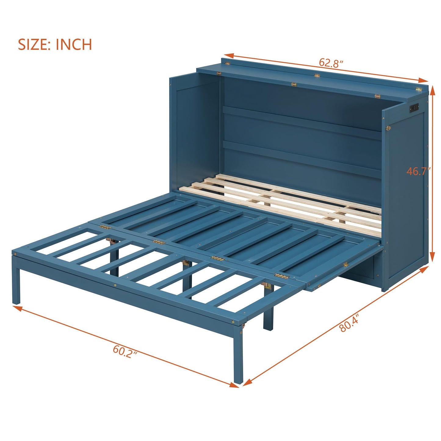 Merax Queen Size Murphy Cabinet Bed with Storage Drawers, Wall Murphy Bed with a Set of Sockets & USB Ports, Folding Platform Bed for Small Room
