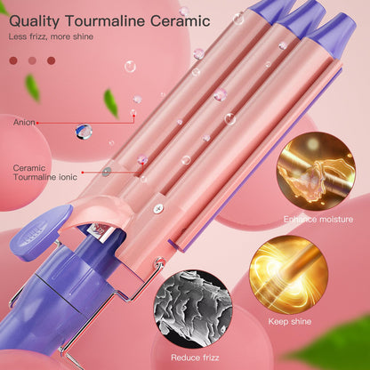 Brightup Curling Iron Wand Set, 5 in 1 Hair Curler with 3 Barrel Crimper, Fast Heat Up Curling Wand for All Hair Types with LCD Display, Gifts for Women