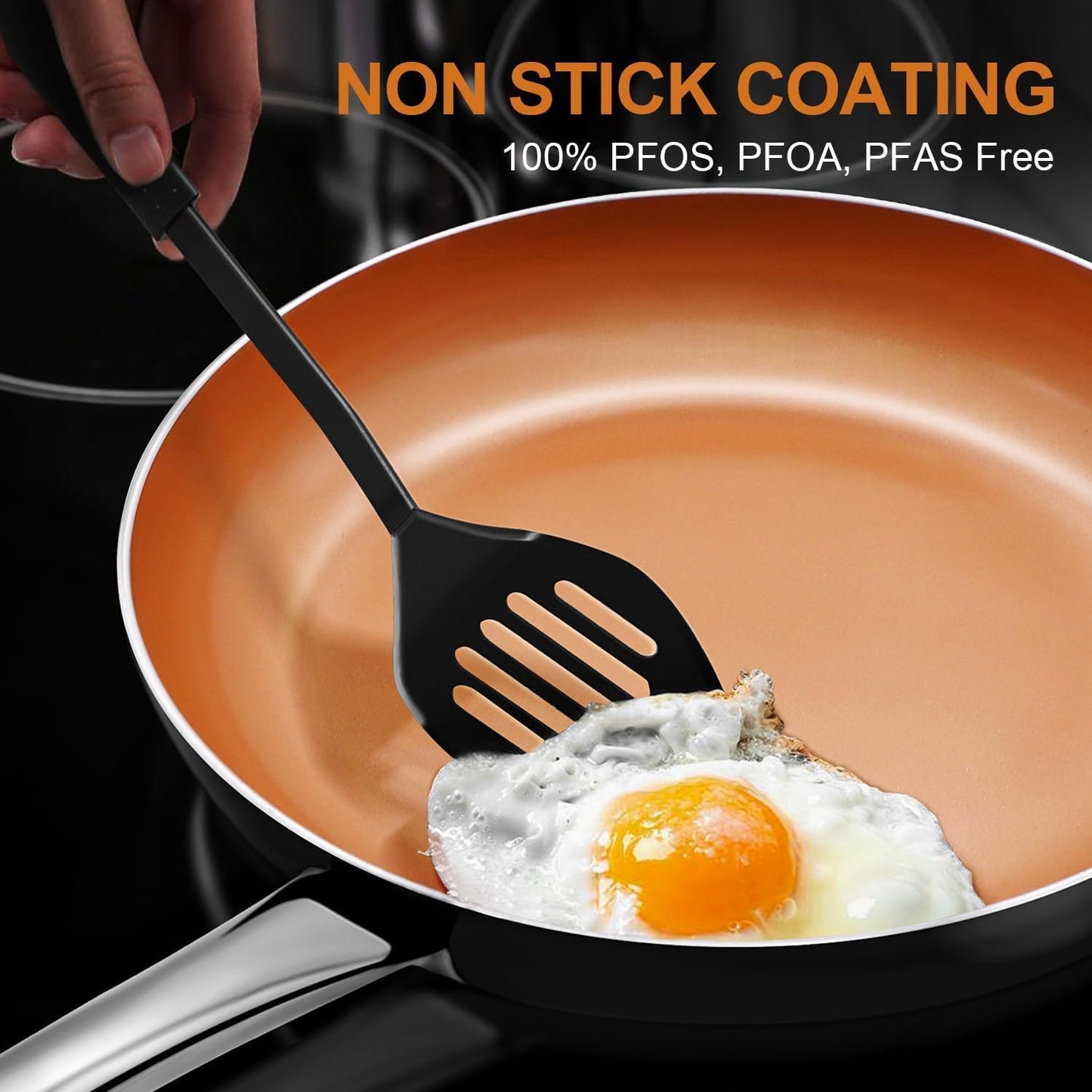 KOCH SYSTEME CS 8" Little Skillet with Lid, Copper Nonstick Frying Pan for Oven & Stove, PFOA Free