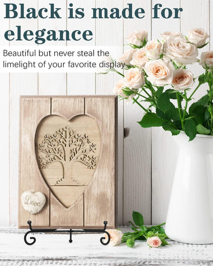 Iron Display Stand 5 Packs, 10 Inch Plate Stand, Photo Stand for Display, Black Foldable Easel for Photo Frame, Artwork