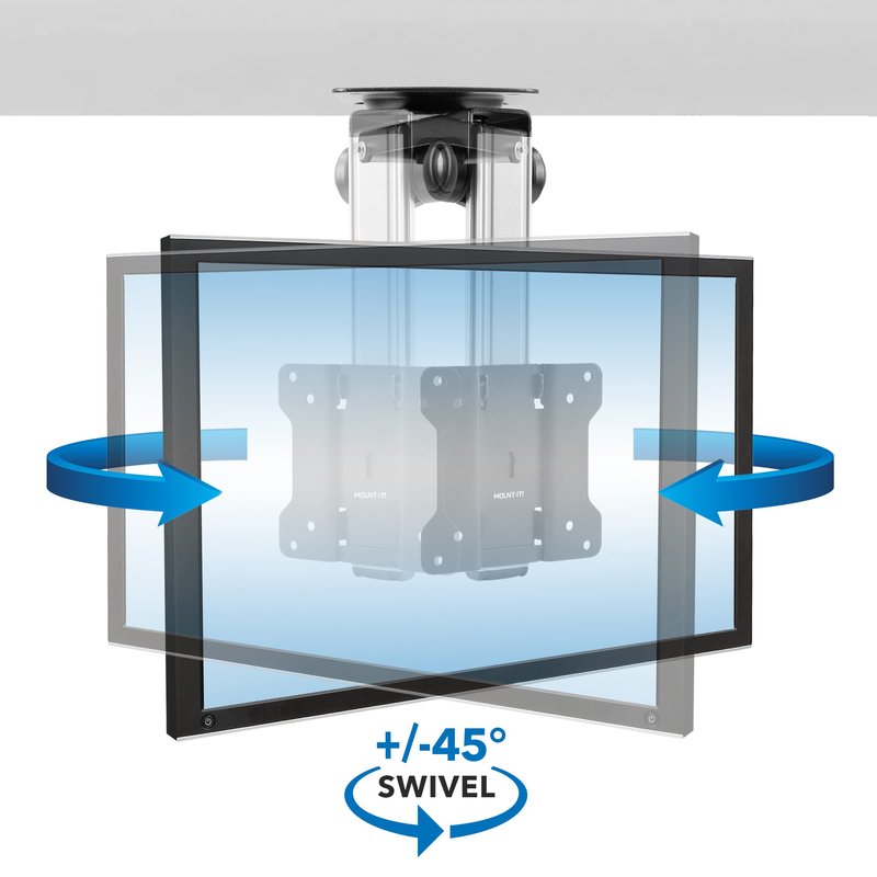 Mount-It! Folding Ceiling TV Mount | Flip Down and Under Cabinet TV Bracket for Compact Screens 13-27 Inch | Space-Saving Tilt and Swivel Design | Adjustable Height | VESA 75x75, 100x100 | Max 44 lbs