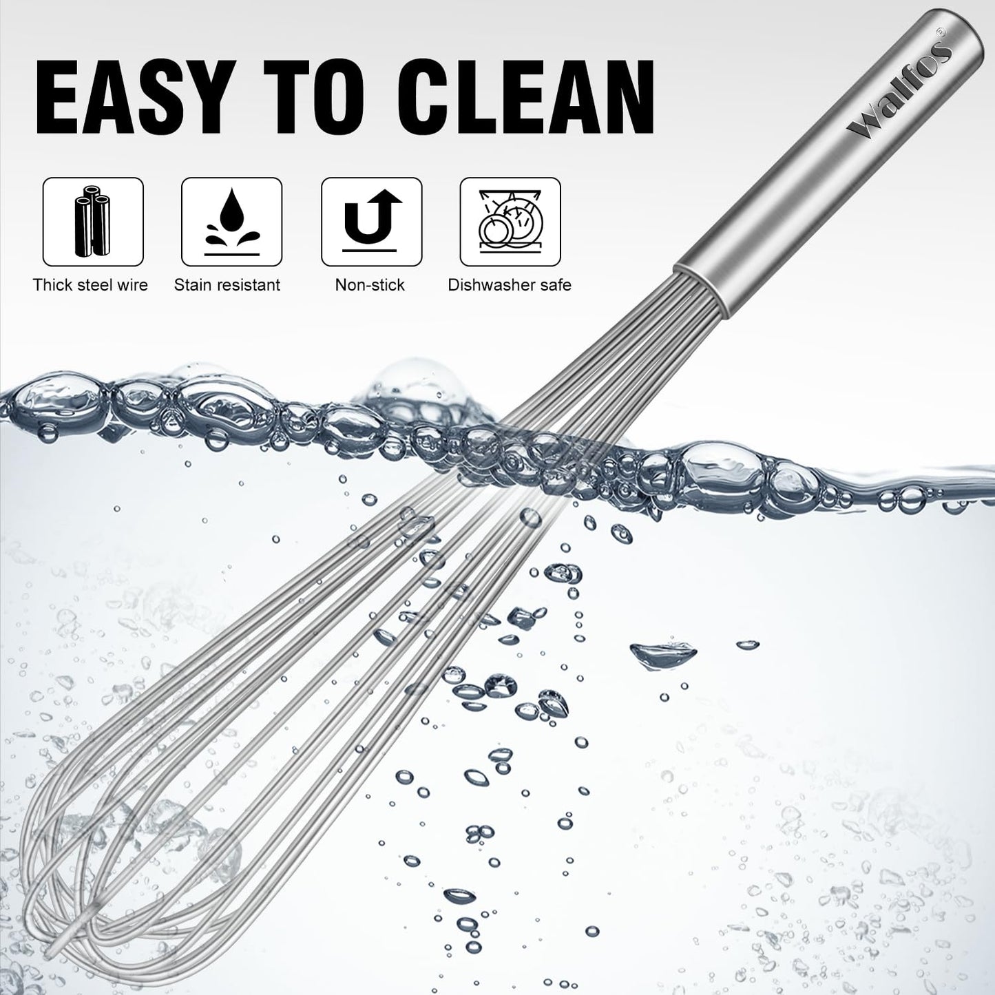 Walfos Whisk,17in Large Whisks, Heavy Duty Stainless Steel Wire Whisk Ideal For Beating Eggs, Blending Sauces, Mixing Batter.
