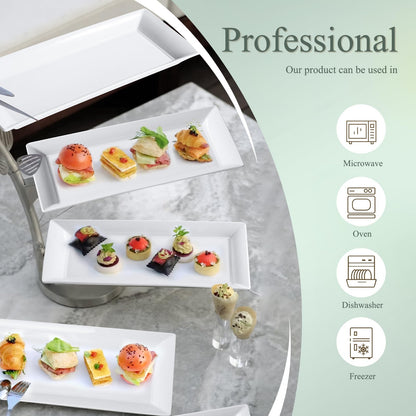 Feenmai 14" Rectangular Platters Set of 4, White Ceramic Platters, Large Serving Plates for Party, Entertaining, Wedding, Rectangle Serving Dishes for Steak, Sushi, Appetizer, Oven Dishwasher Safe