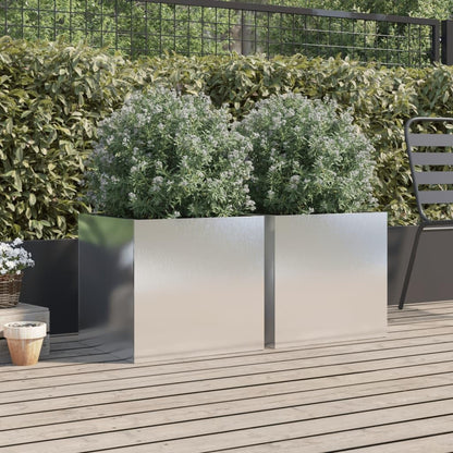 Foknhdi Set of 2 Large Silver Stainless Steel Rectangular Planters 18.5 x 19.3 x 18.1 in, Polished Planter Box for Patio Balcony Living Room Modern Indoor Outdoor Decor