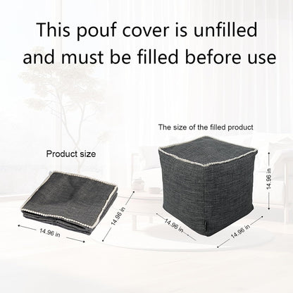 45x45 Louis Donn Unstuffed Square Pouf Ottoman Cover Footstool for Storage Washable Small Bean Bag Cotton and Linen