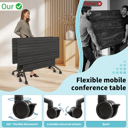 Folding Conference Room Tables with Wheel -Modern Large Modular Conference Table,Stackable Flip Top Training Meeting Table,Space Saving,for Seminar,Office,Classroom(Black A,47IN,2pack)