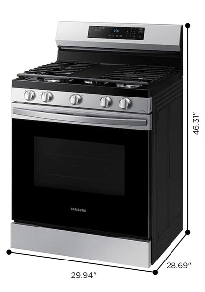 Samsung 6.0 Cu. Ft. Smart Freestanding Gas Range with 18K BTU Dual Ring Power Burner and Self Clean, Stainless Steel, NX60A6311SS/AA