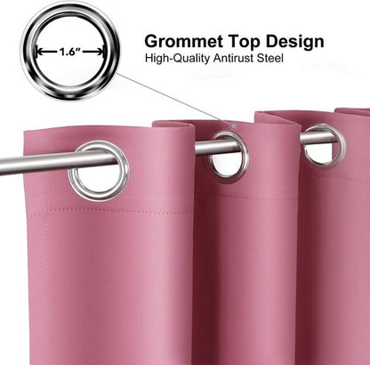 ChrisDowa Grommet Blackout Curtains - Thermal Insulated Room Darkening Panels (Pink, 52W x 72L)