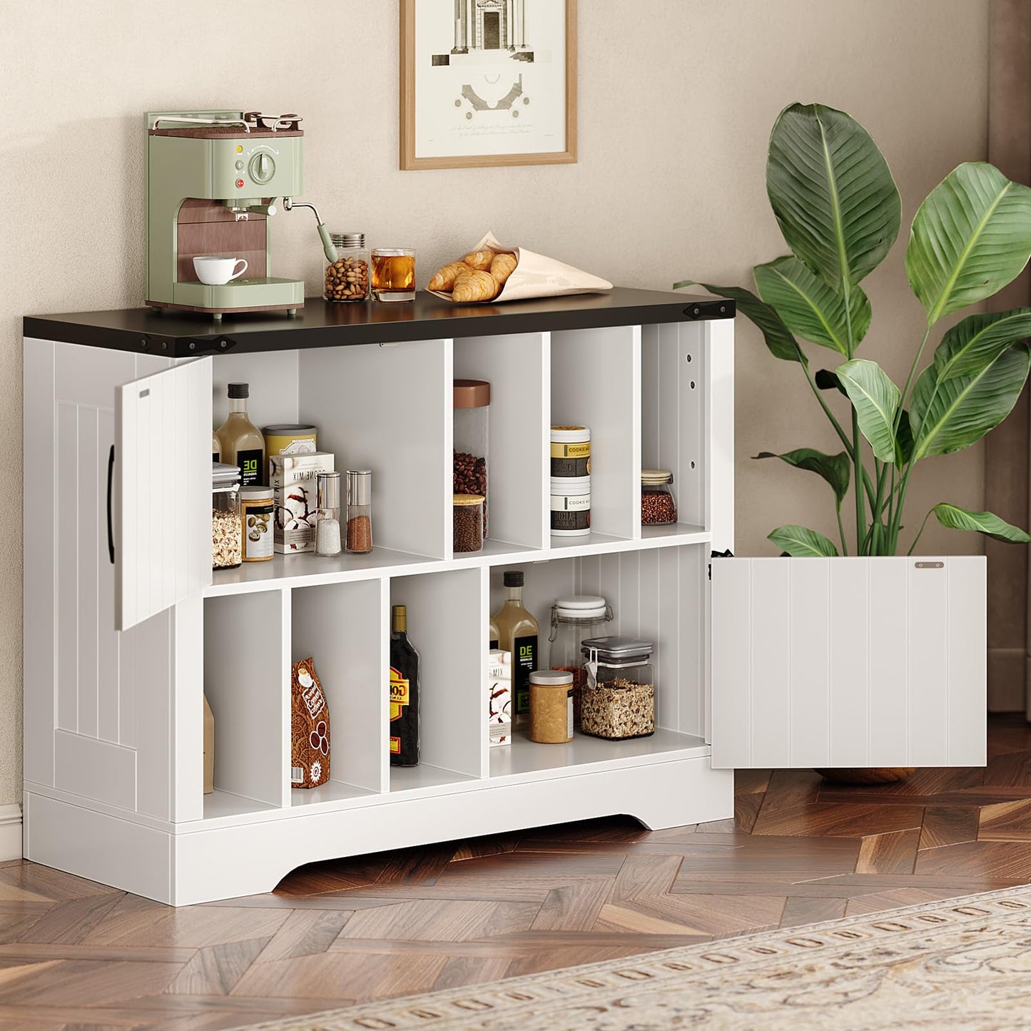 Vinyl Record Storage Cabinet, 39" Large Turntable Stand with Barn Doors, White Mid Century Modern Record Player Table with Display Shelf Rack for Albums Books Media Stereo Audio Home Living Room