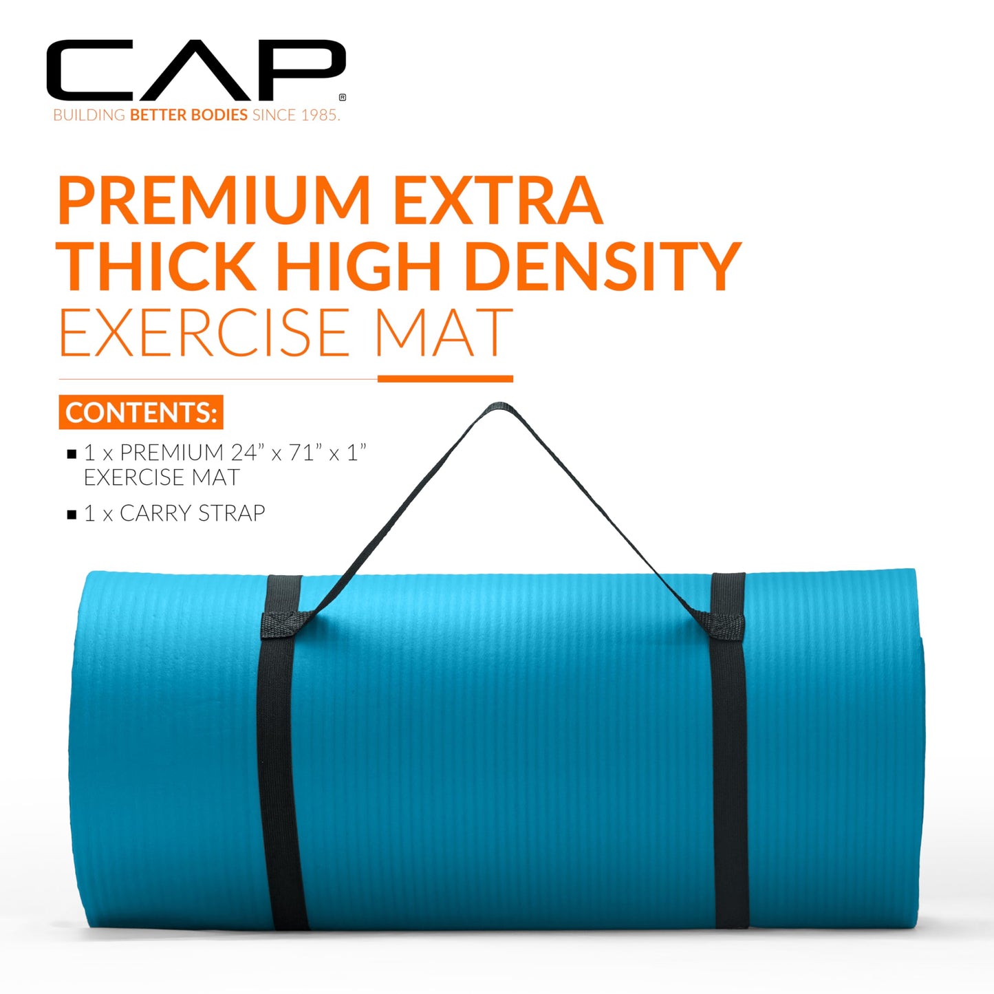 CAP Barbell 1-Inch High Density Exercise Yoga Mat with Strap | Multiple Colors