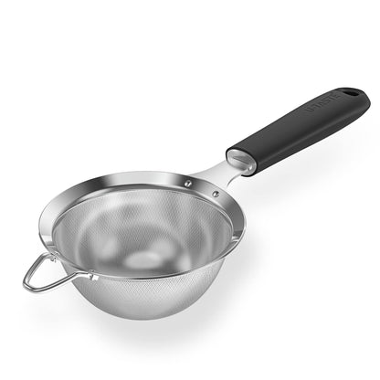 18/8 Stainless Steel Mesh Strainer: U-Taste 3.9 Inch Kitchen Fine Mesh Sieve Food Colander with Riveted Sturdy Silicone Handle and 30 Mesh Hole for Straining Flour, Quinoa, Tea, Juice (Black)