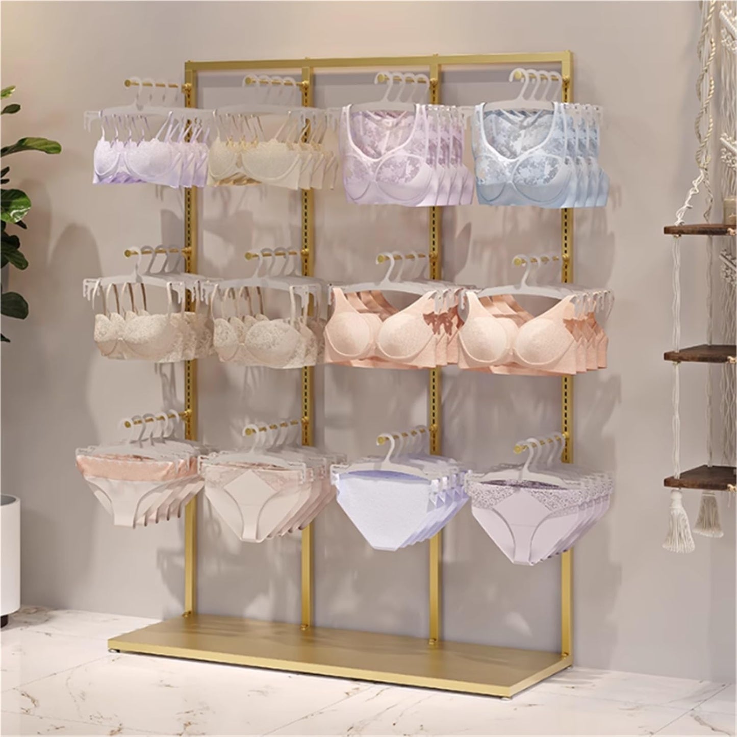Metals Underwear Display Stand, Clothing Store Boutiques Lingerie Garment Rack, Commercial Retail Shelves, for Lingerie Socks Bra Panties Scarves, 3 Tier(White,40 * 40 * 135cm)
