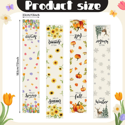Mindsoft 4 Pcs Hello Winter Christmas Table Runner Seasonal Table Runners 13 x 72 Inch Maple Sunshine Sunflower Decorations Tulip Summer Fall Holiday Kitchen Dining Decoration for Home Party Decor
